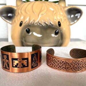 Lot of 2 Vintage Copper Bracelets-1 Thunderbird Cuff & 1 Irish Celtic Knot Cuff